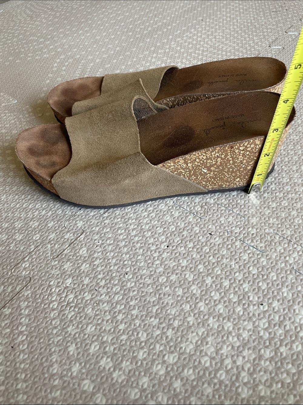 Mila Paoli Italian Suede Slide Wedge Sandals in Taupe - Picture 3 of 10